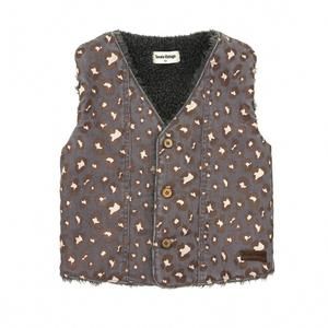 NEW TOCOTO VINTAGE kid's denim animal print vest in charcoal grey